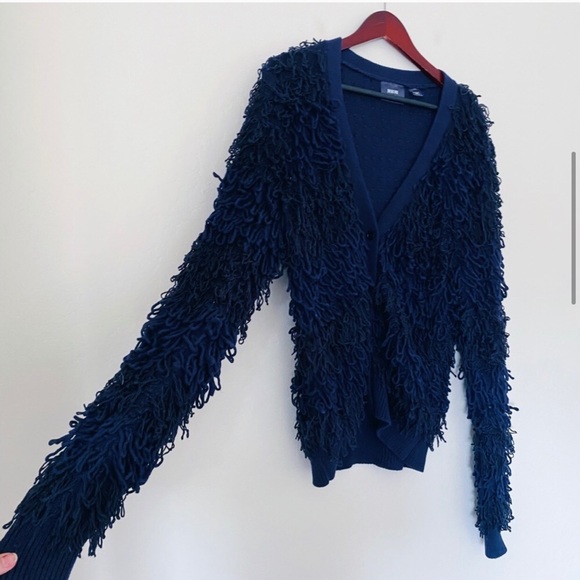 Anthropologie Larissa Shaggy Cardigan Navy Button - Picture 4 of 7